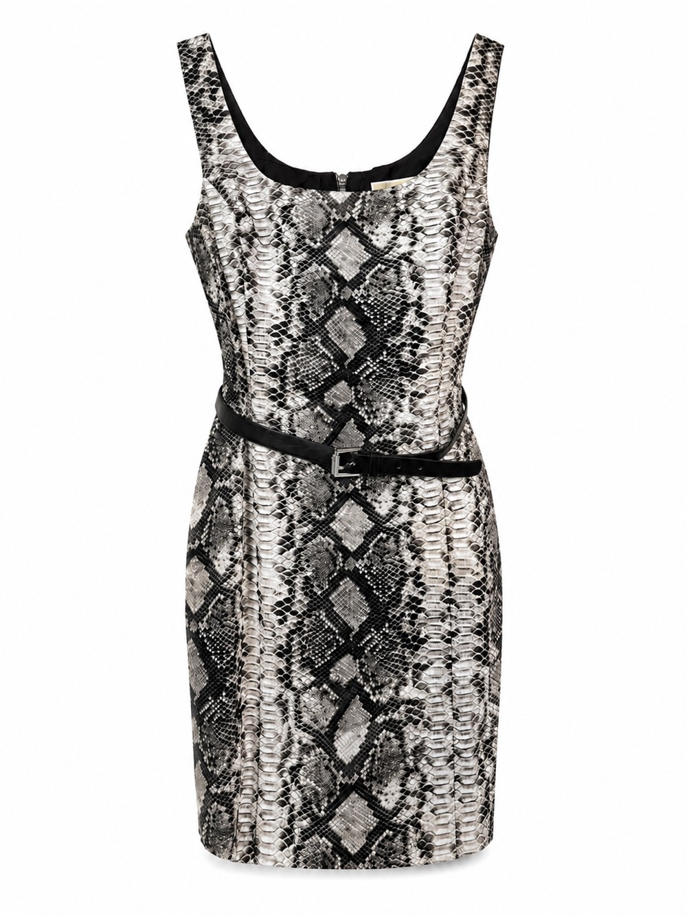 Michael Kors Snake Print Sheath Mini Dress Sz 12 Belted Sleeveless Animal Print